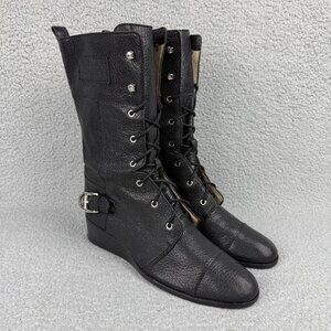 Michael Kors Boots Womens 9.5 Shoes Black Woodley Wedge Combat Moto Biker Calf
